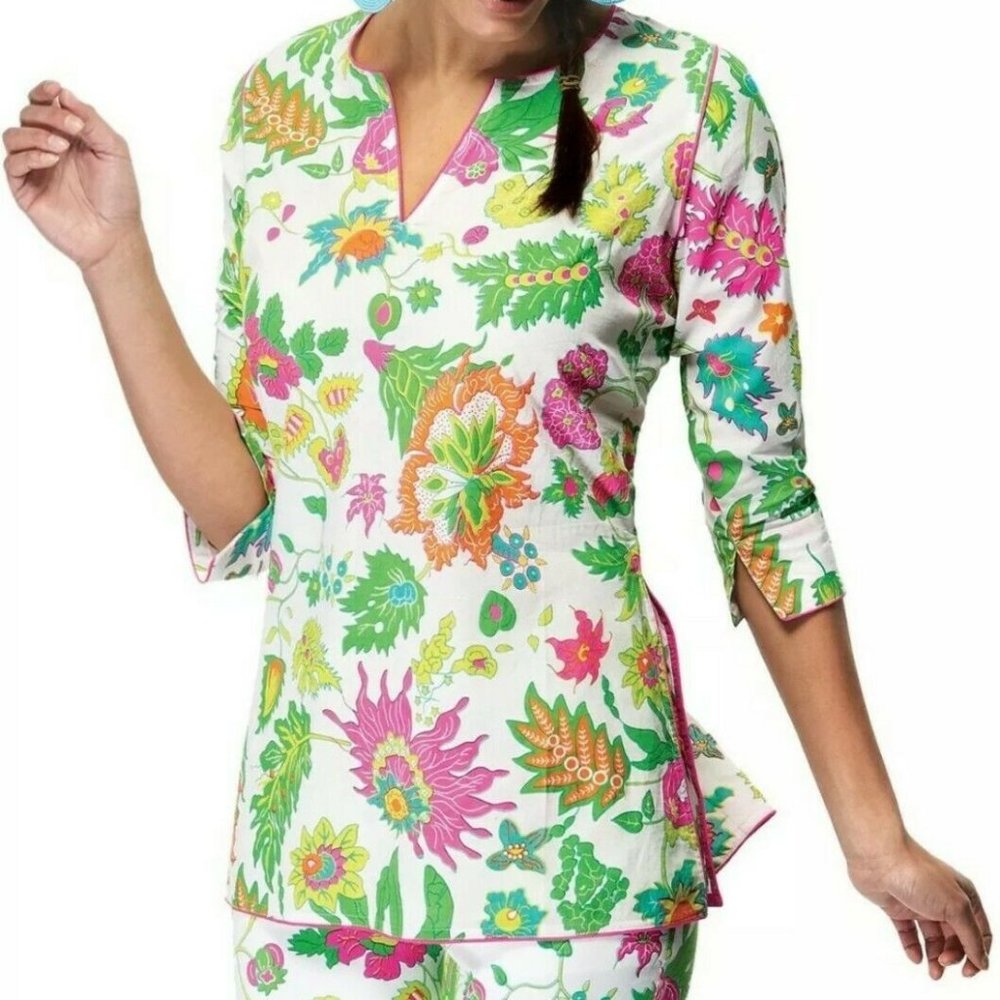 GRETCHEN SCOTT Pop Cotton Wonderland Floral Beach Tunic Top Ladies Size SMALL